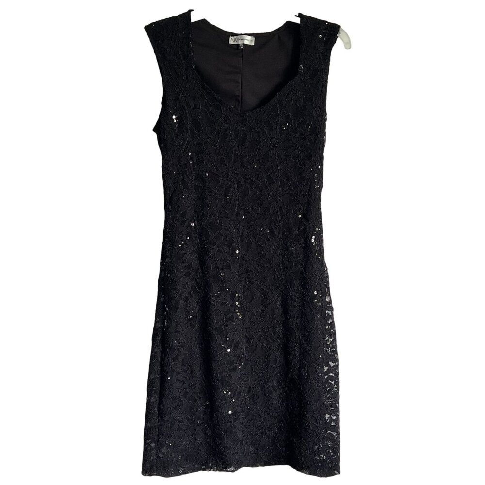 Neiman Marcus Womens Black Lace Sleeveless Dress 10 Sequins USA Fairy Whimsygoth
